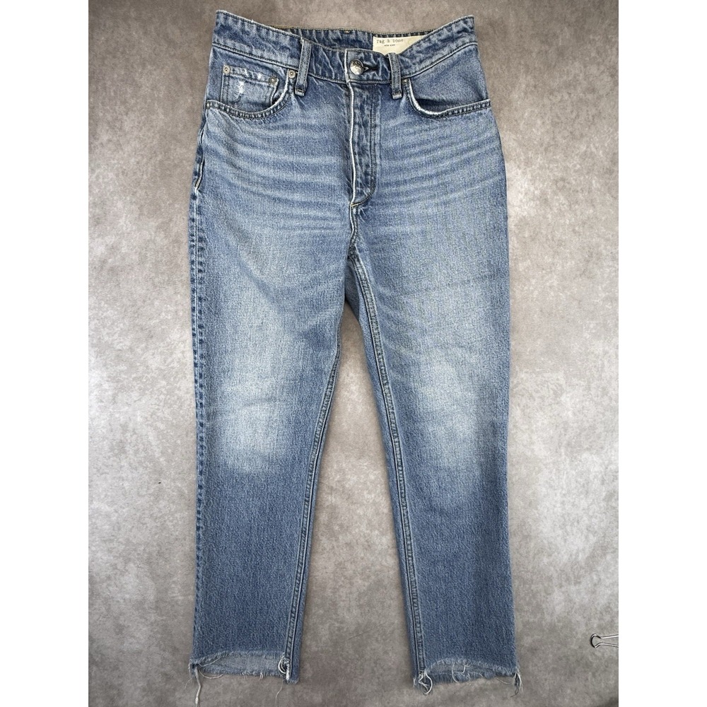 High Rise Straight Cropped Jeans Womens 25 Raw Hem Blue Denim Rag & Bone